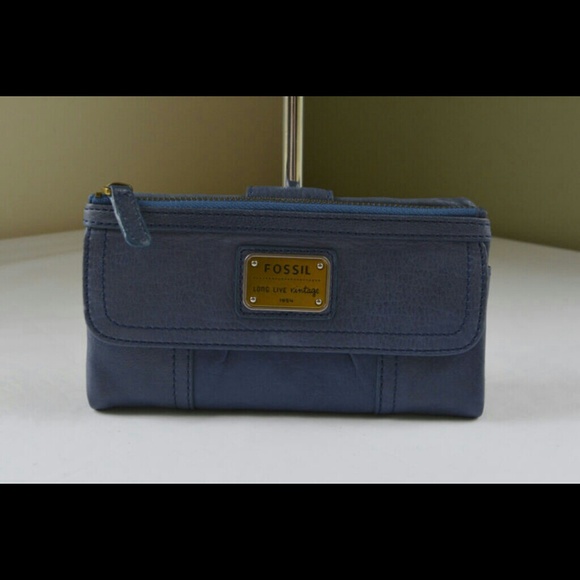 Fossil Emory Marina Blue Leather Clutch Wallet