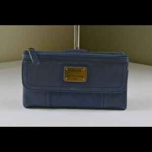 Fossil Emory Marina Blue Leather Clutch Wallet
