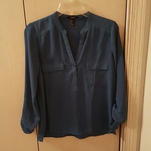 Blue teal sheer chiffon tunic shirt