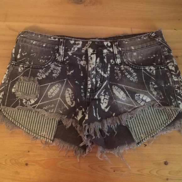 Free People printed denim shorts