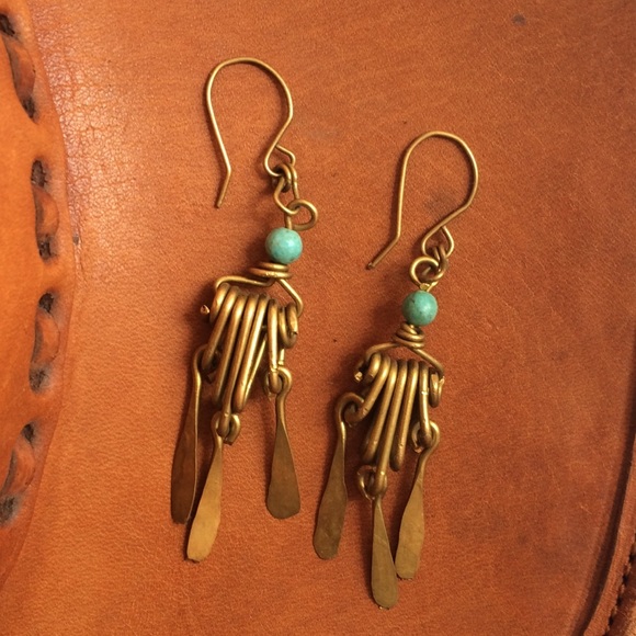 Handmade dangling earrings with turquoise detail