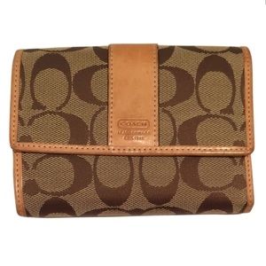 Coach Signature Tan Trifold Wallet