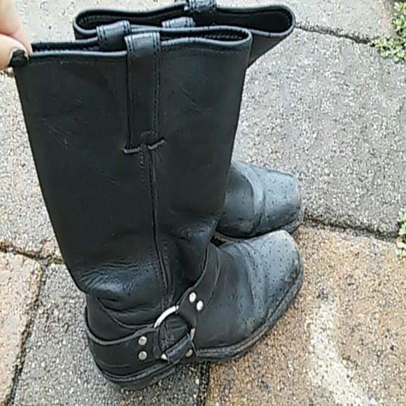 Black Leather Frye Engineer Boots