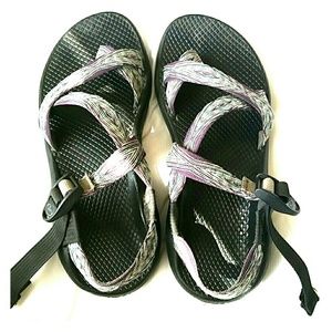 Purple and turquoise chacos