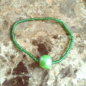 Green Glass Bead & Pearl Bracelet