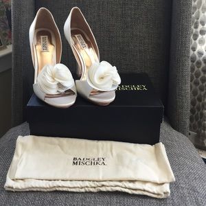 Badgley Mischka Randall White Satin Heels
