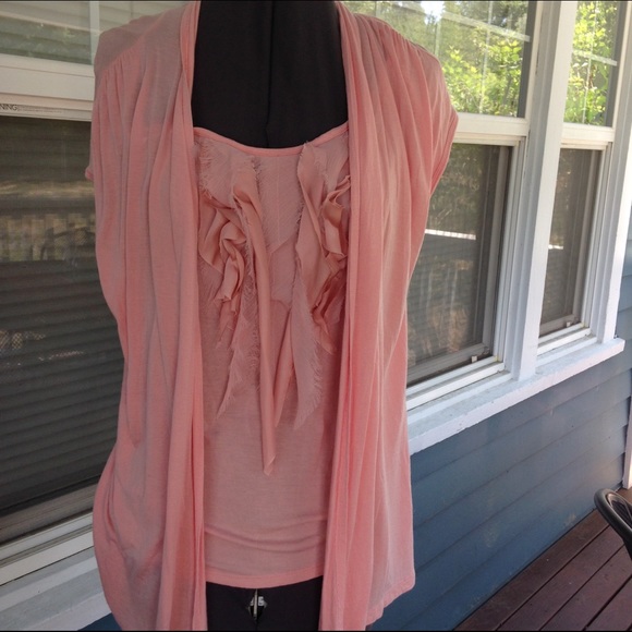 AUGUST SILK Top With Attached Open Sweater