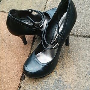 Black, Double Buckle, Closed Toe Heels