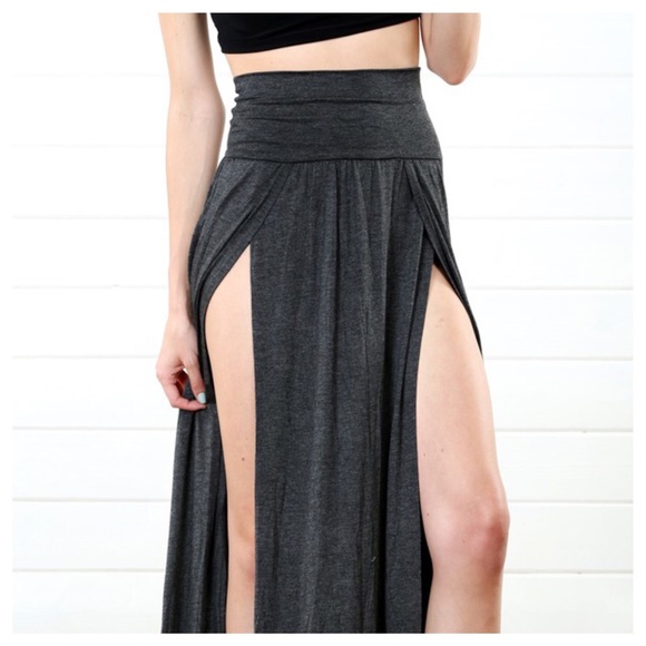 Double Slit Maxi Skirt Dark Gray