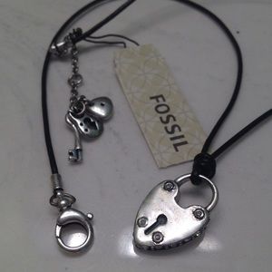Fossil heart & Key necklace