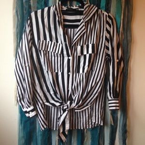 LF x MILLAU Stripe Hooded Button Down Top