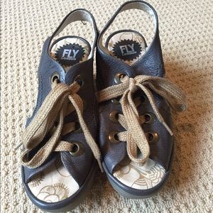 fly London lace wedges