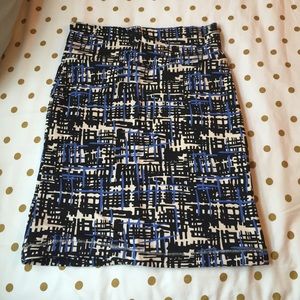 Black, Blue, Cream Patterned Bodycon Skirt