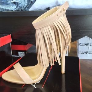 Beige Fringe Heel