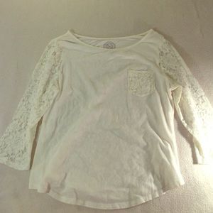 SUPER cute bright white lace top