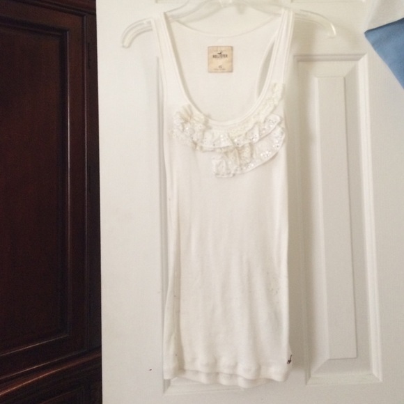 White Hollister Frilly Tank Top