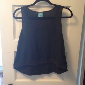 Black high low crop top lace trim