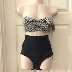 Bandeau swim top and adjustable high rise bottoms
