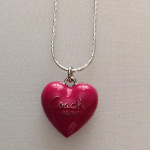 New coach pink puff heart pendant necklace
