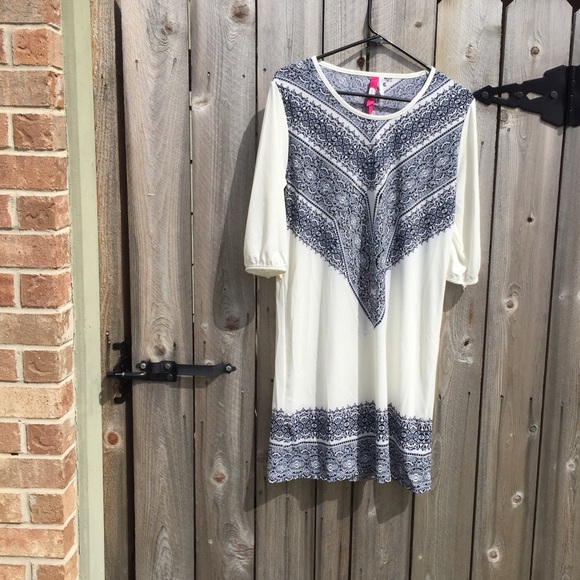 Off white & blue detailed dress