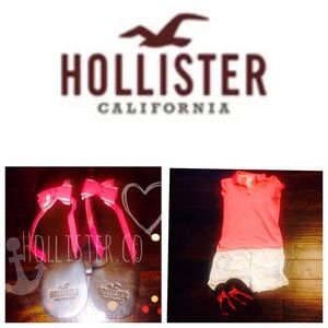 Hollister .co Pink & White bow  Flip flops