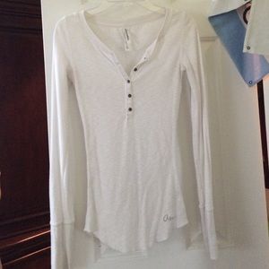 White Aeropostale Long Sleeve Half Button Down