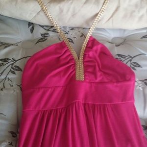 Gold halter Magenta maxi dress