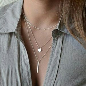 NEW! 3 layer silvertone necklace