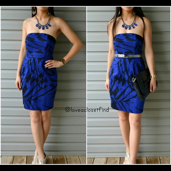 NWT Express Abstract Blue Black Strapless Dress 4