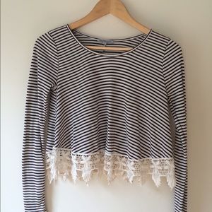 Striped Lace-Accented Crop Top