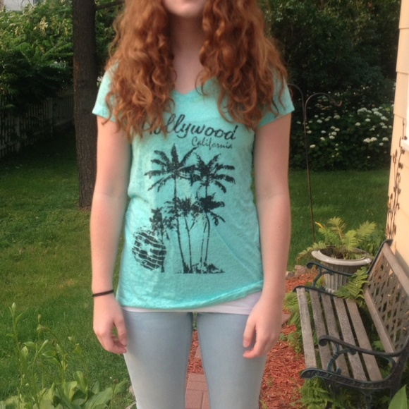 Somewhat clear turquoise Hollywood graphic tee - Picture 1 of 4