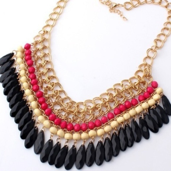 New very beautiful vintage necklace pink and black - Picture 2 of 2