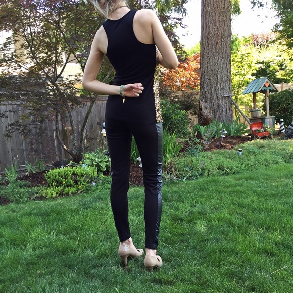 INC gold sequin black mesh mixed media tank top - Picture 2 of 4