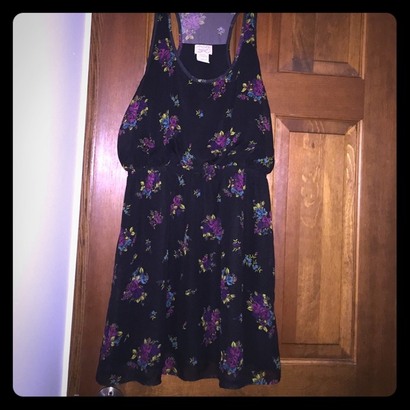 Black racer back dress with floral designs