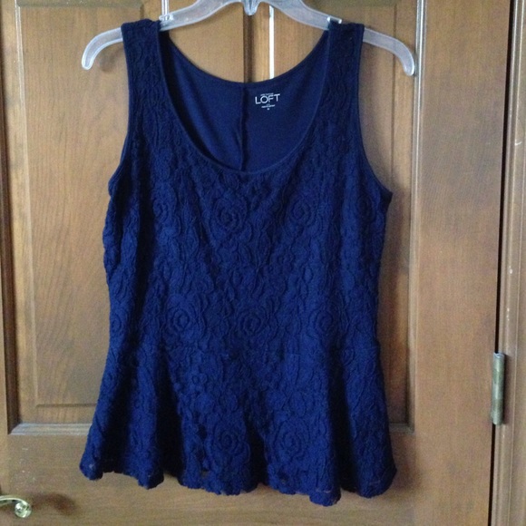 Ann Taylor Loft Navy Lace Peplum Top