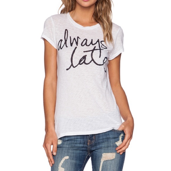 Tops - "ALWAYS LATE" White Burnout Top