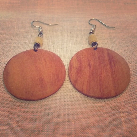 African wooden disk earrings