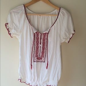 Red & White Peasant Blouse