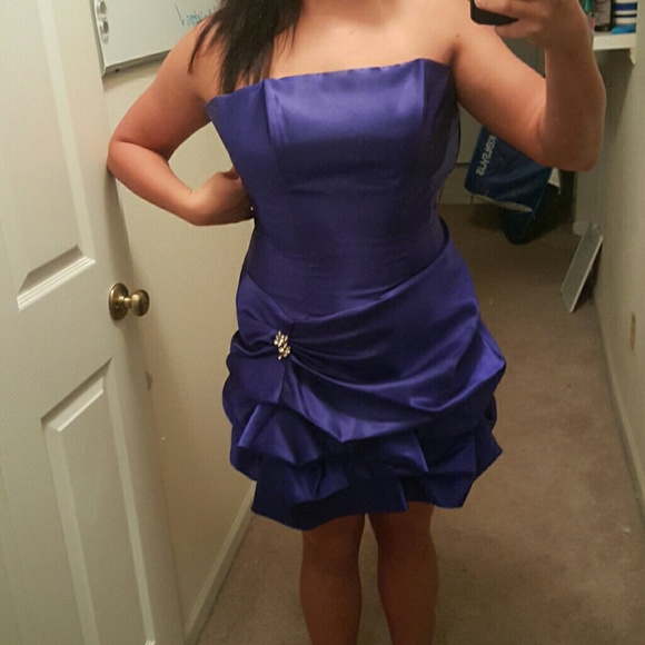 Short Blue Homecoming/Prom/Formal Strapless Dress - Picture 2 of 3