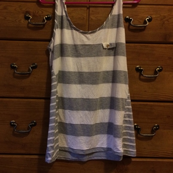 Grey striped tank top with gold buttons!
