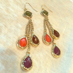 Drop earrings with green, orange and purple jewels