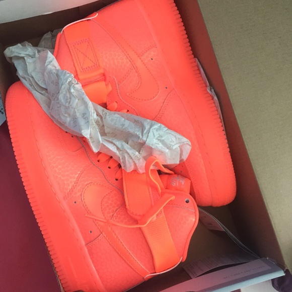 Neon Coral Air Forces.
