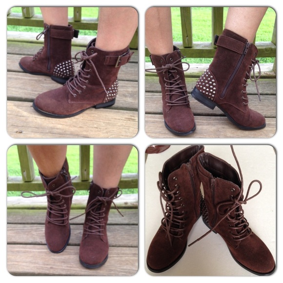 🎉Host Pick🎉Chocolate Brown Combat Boots w/Spikes - Picture 2 of 3