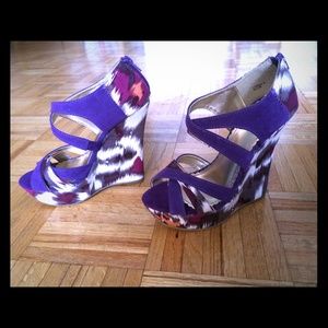 Purple/ Colorful strappy wedge sandal.