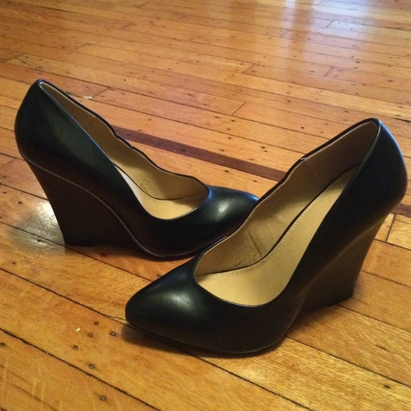 Black Leather Wedges