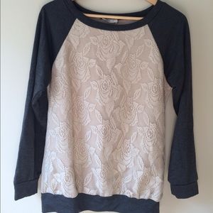 Floral Lace Cream & Gray Long Sleeve