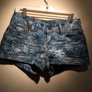 Denim shorts.