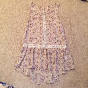 Sheer floral and lace long peplum tank