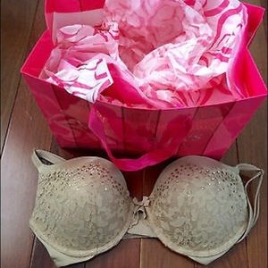 Victoria's Secret 34D Bra Beige w/Lace Rhinestones