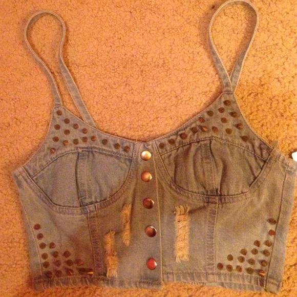 Studded Denim Crop Top